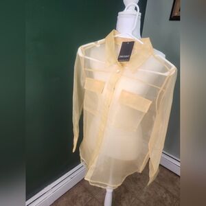 Insight Sheer Yellow Button-Up Blouse